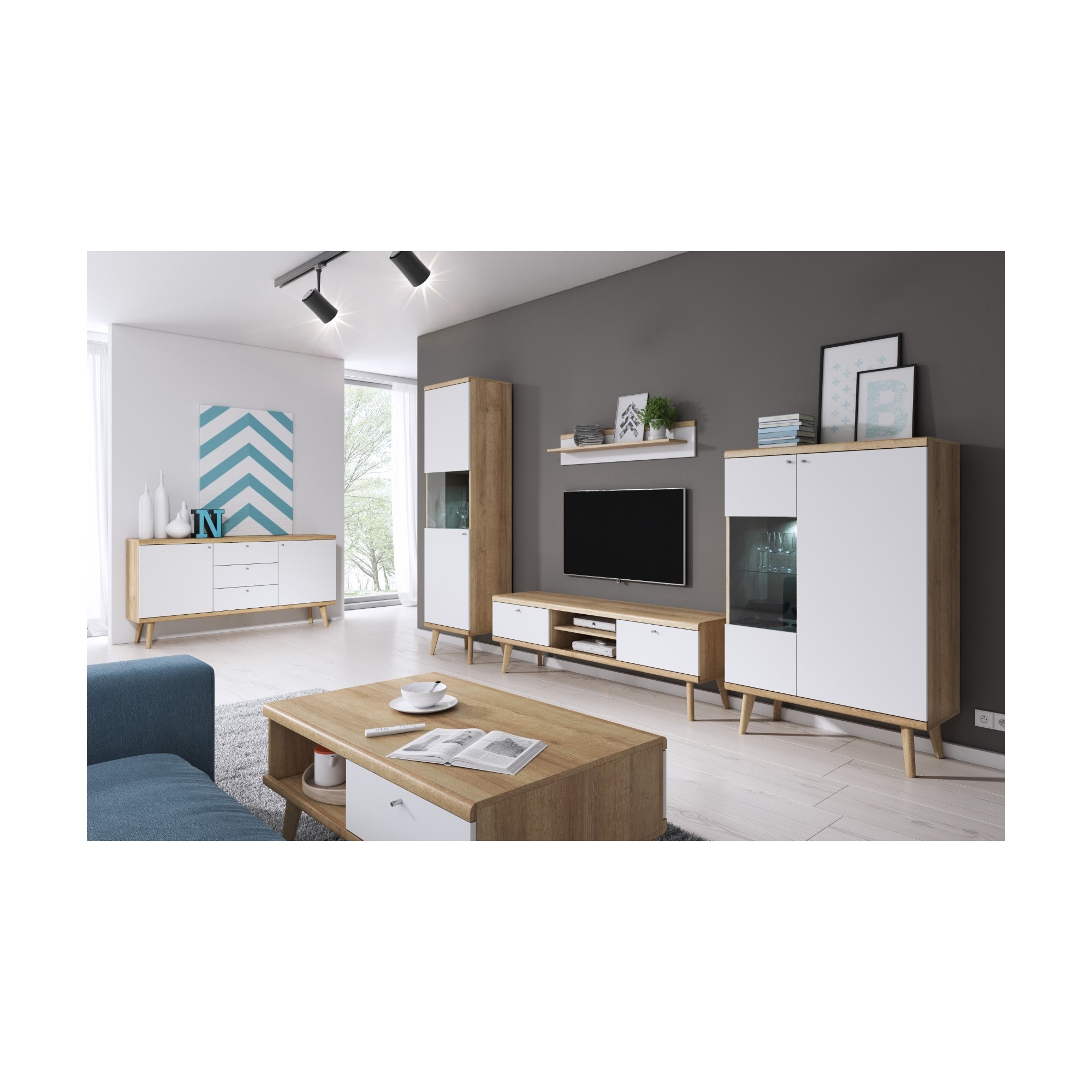 Półka nad telewizor OSLO dąb riviera/biały