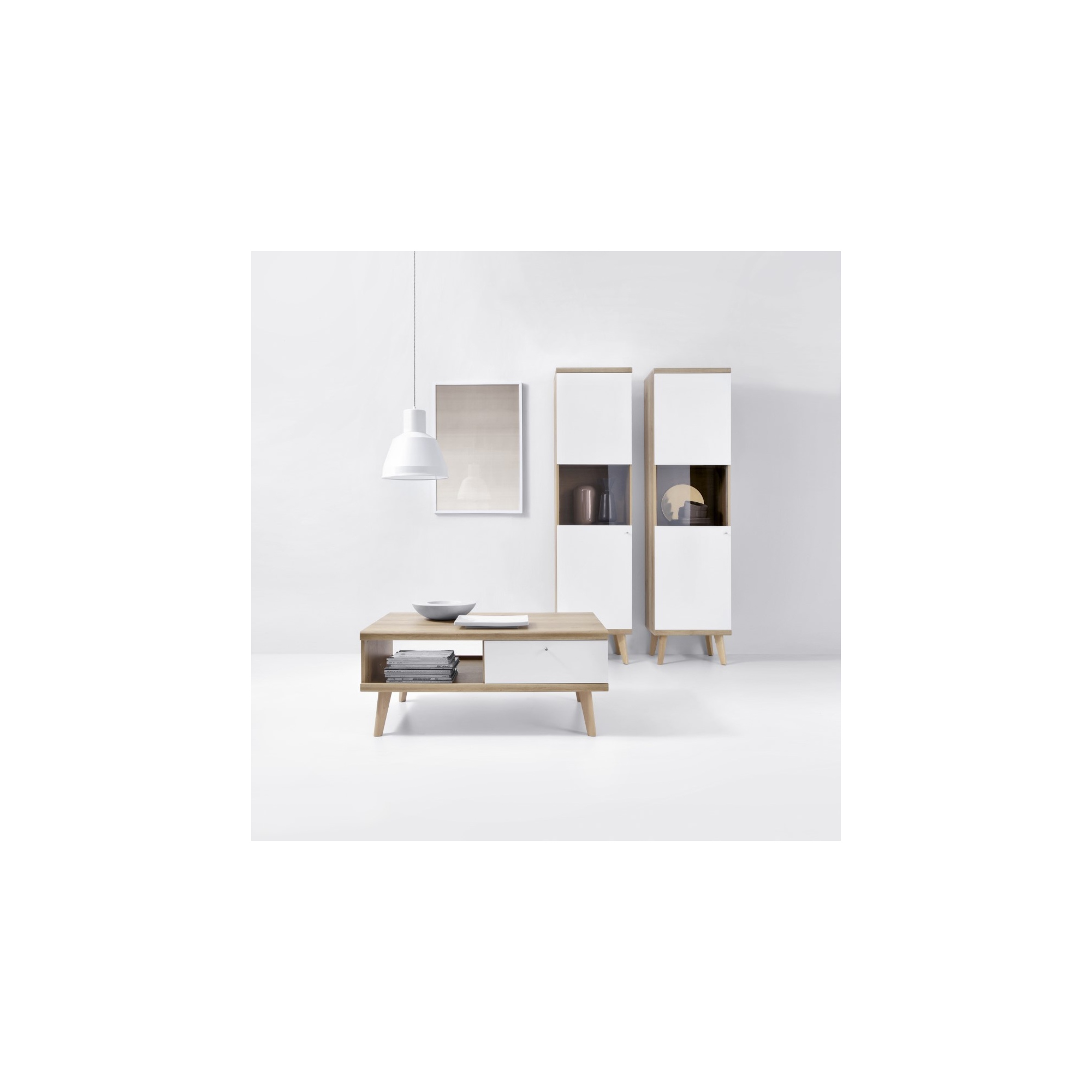 Witryna wysoka do salonu OSLO dąb riviera/biały