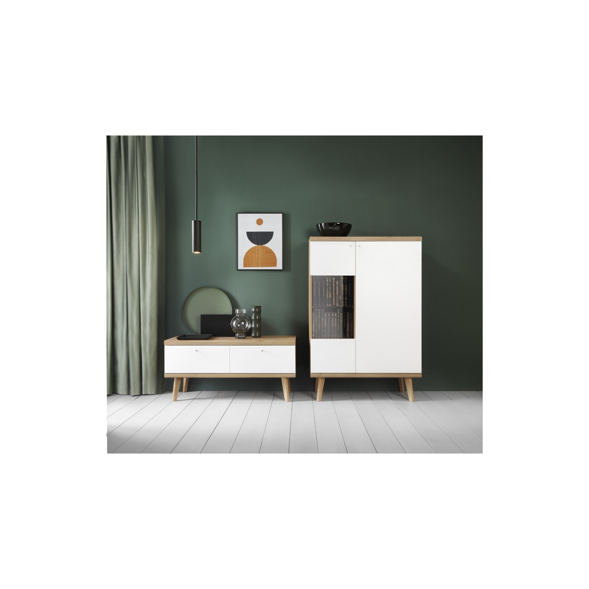 Witryna niska do salonu OSLO dąb riviera/biały