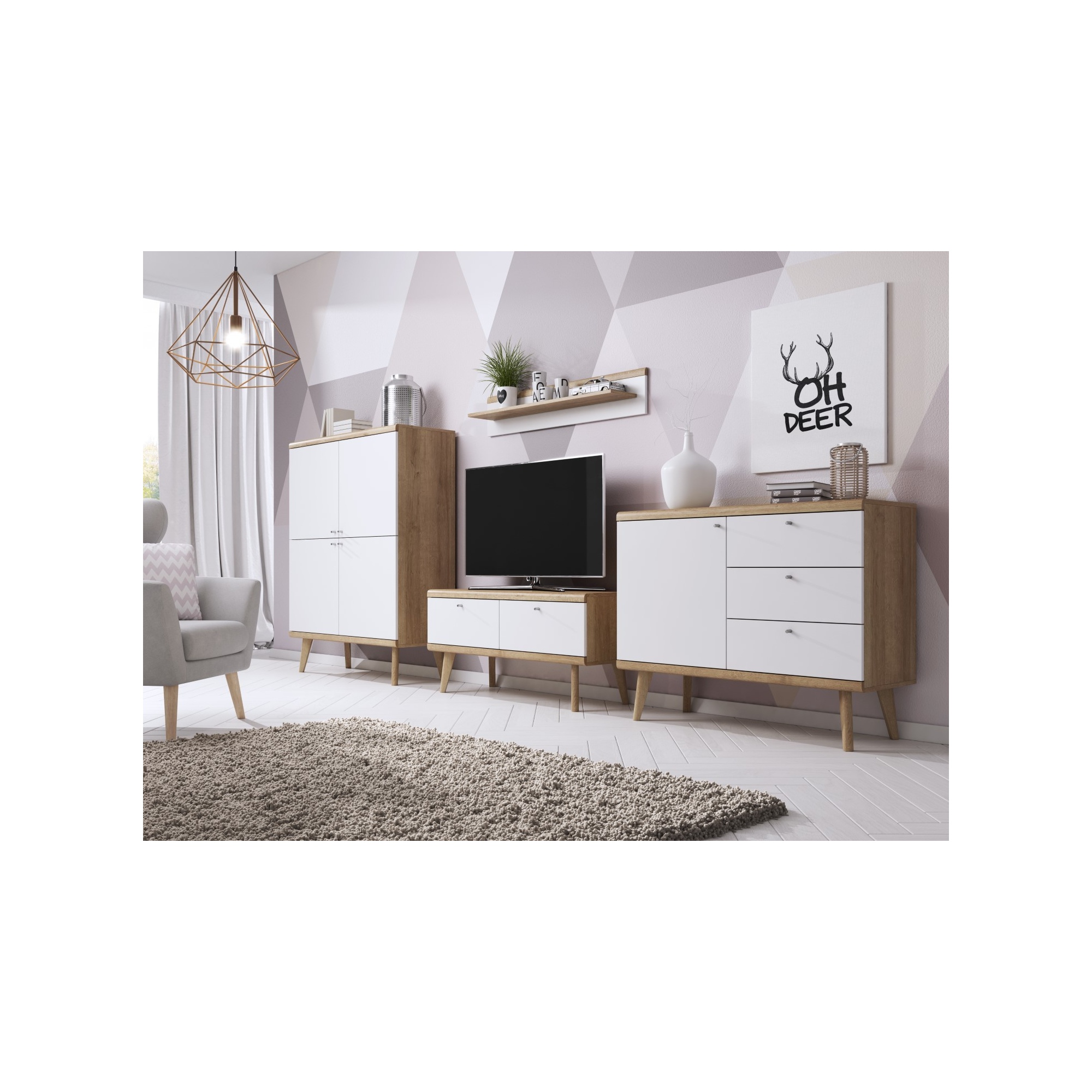 Komoda niska do salonu OSLO 107 cm dąb riviera/biały