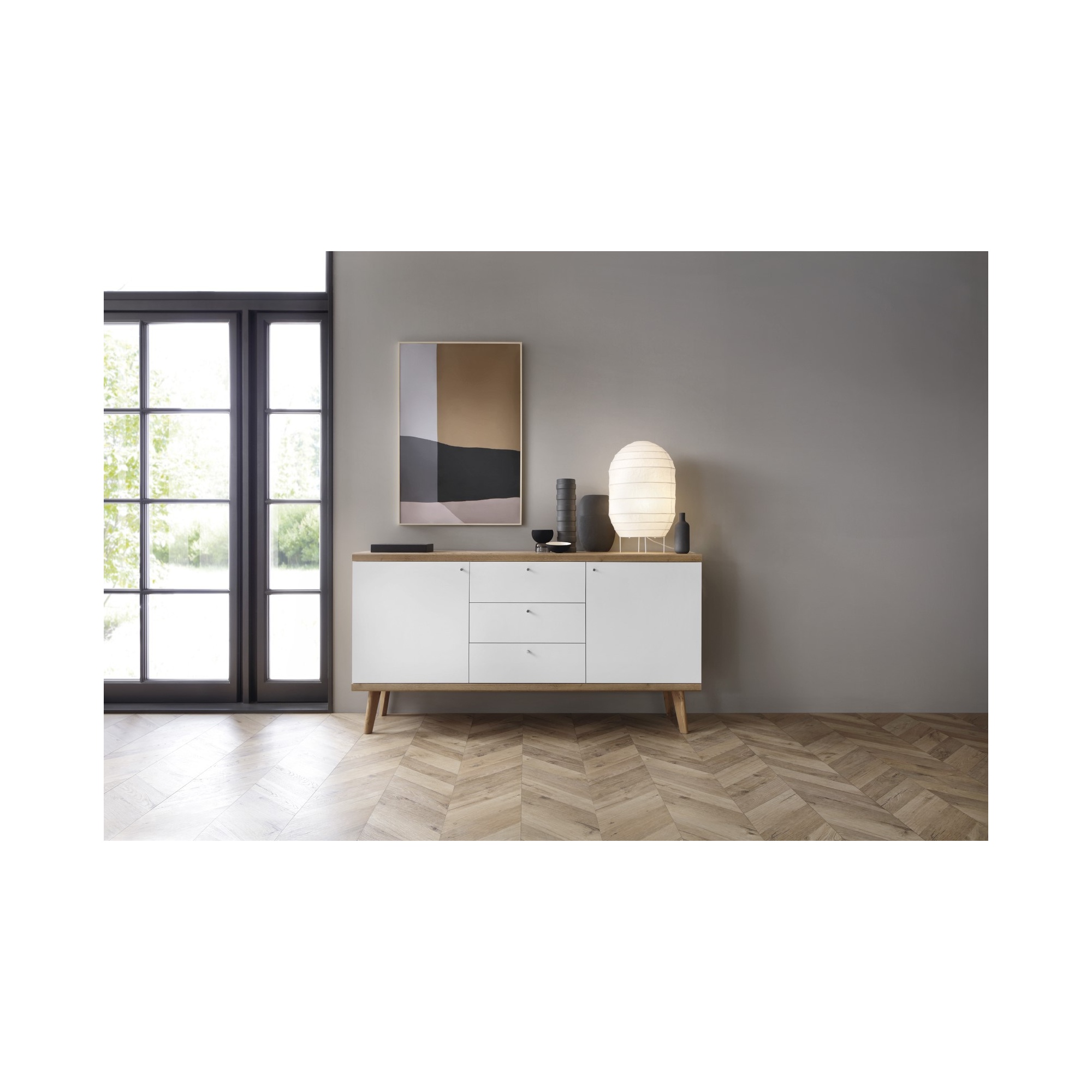 Komoda niska do salonu OSLO 160 cm dąb riviera/biały