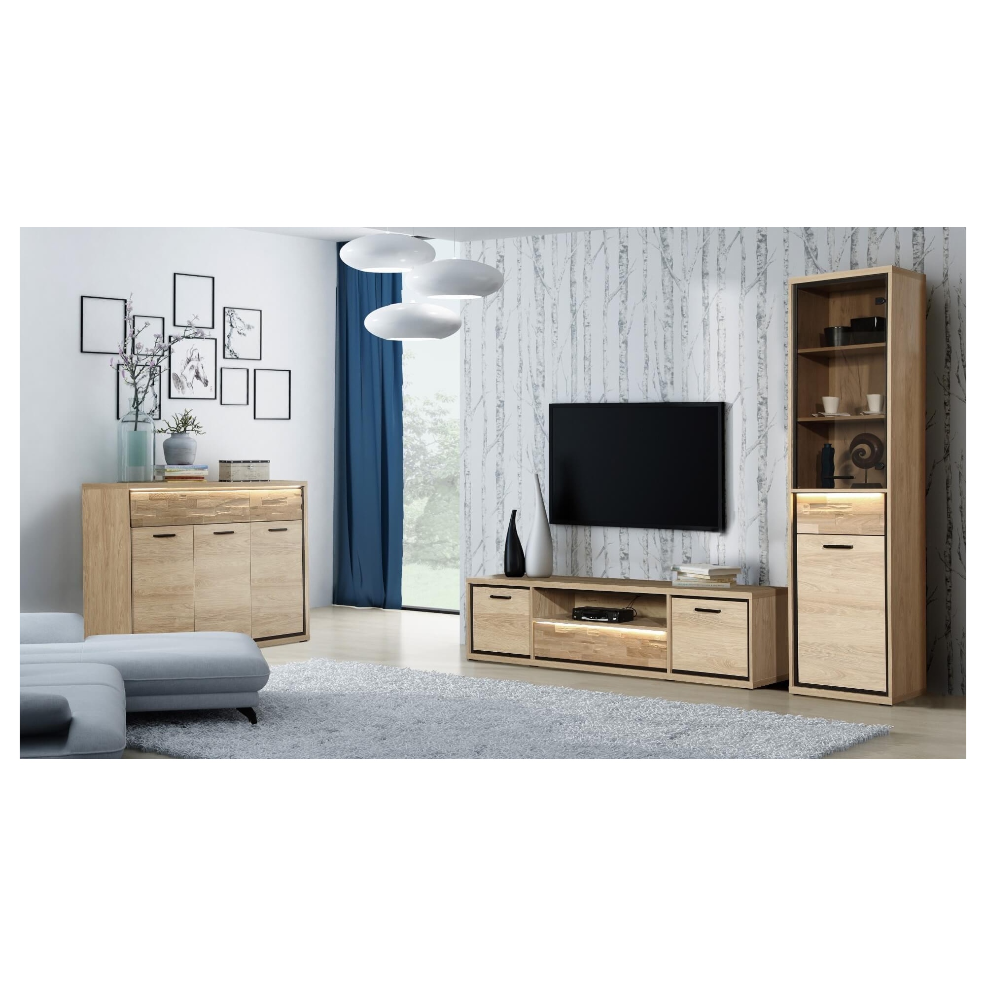 Witryna wysoka do salonu COMO 50 cm w kolorze natural hikora