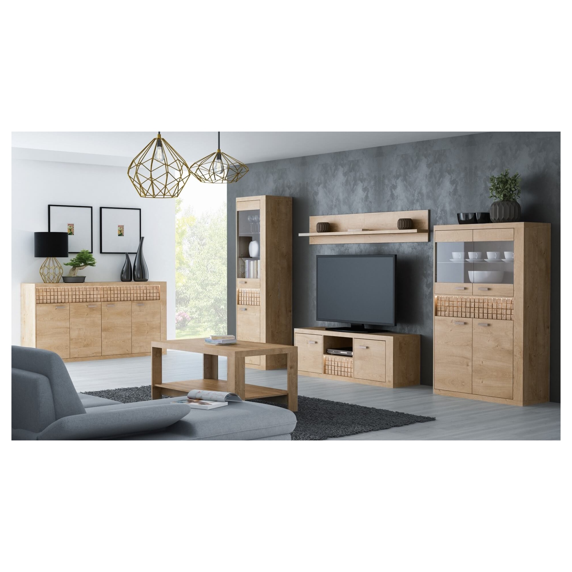 Witryna do salonu niska NOLO 102 cm w kolorze dąb ribbeck