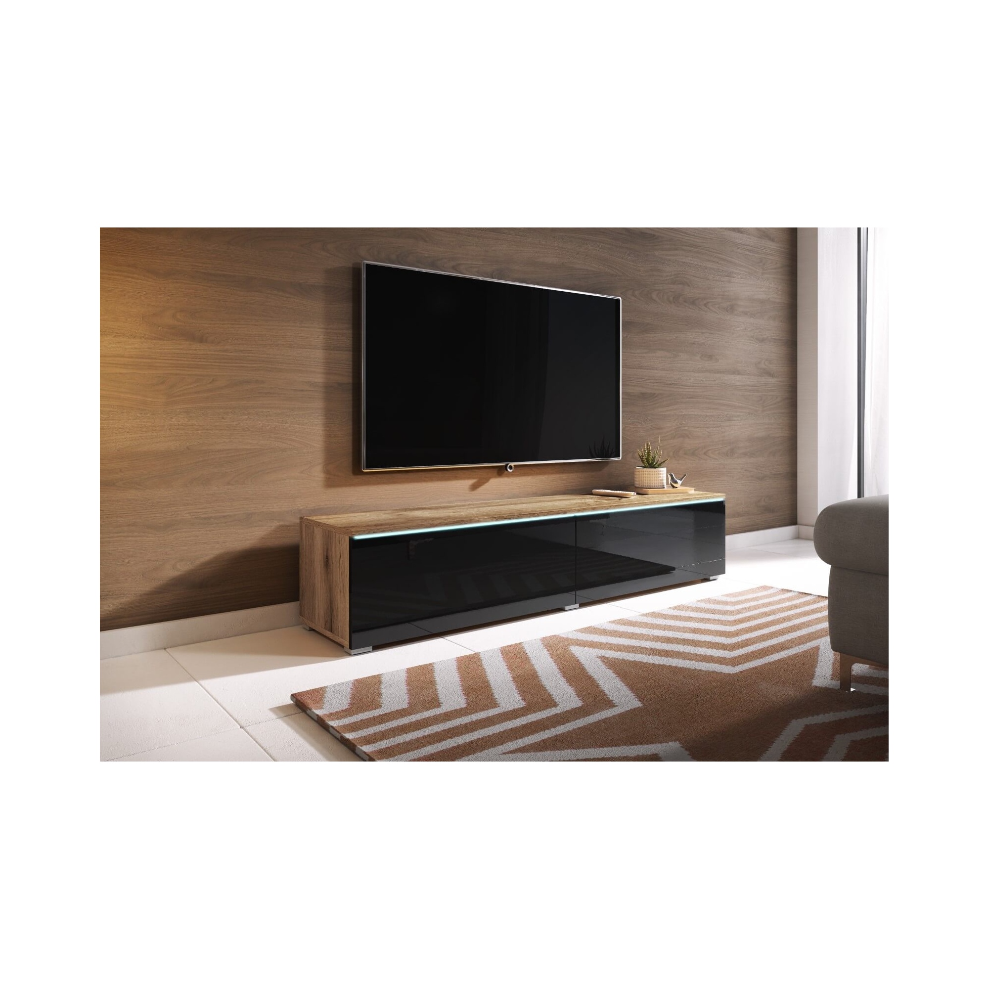 Szafka pod telewizor DIDI 140 cm wotan/czarny połysk