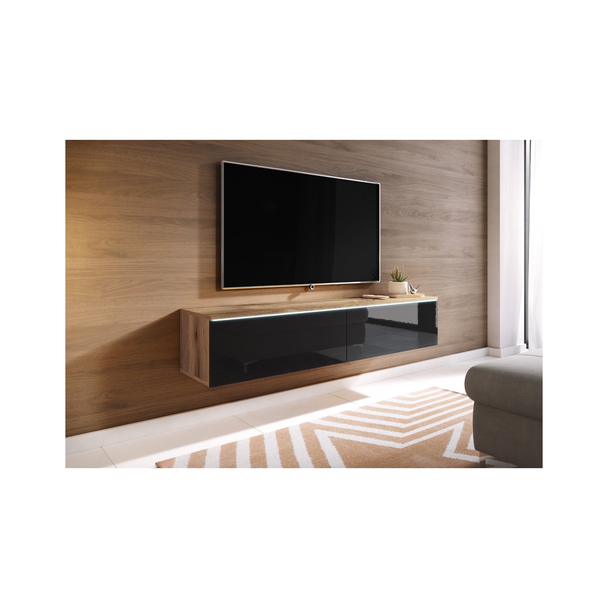 Szafka pod telewizor DIDI 140 cm wotan/czarny połysk