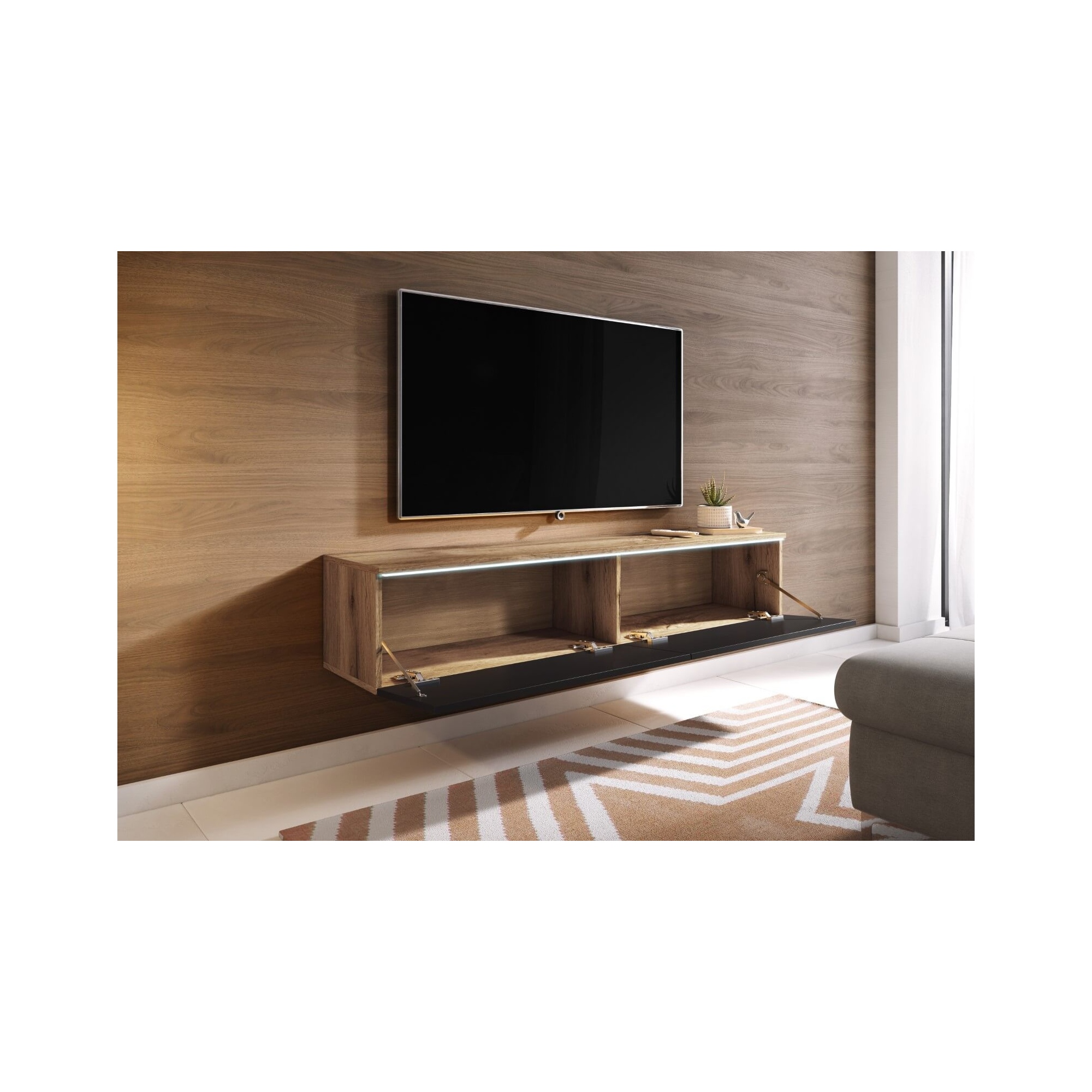 Szafka pod telewizor DIDI 140 cm wotan/czarny połysk