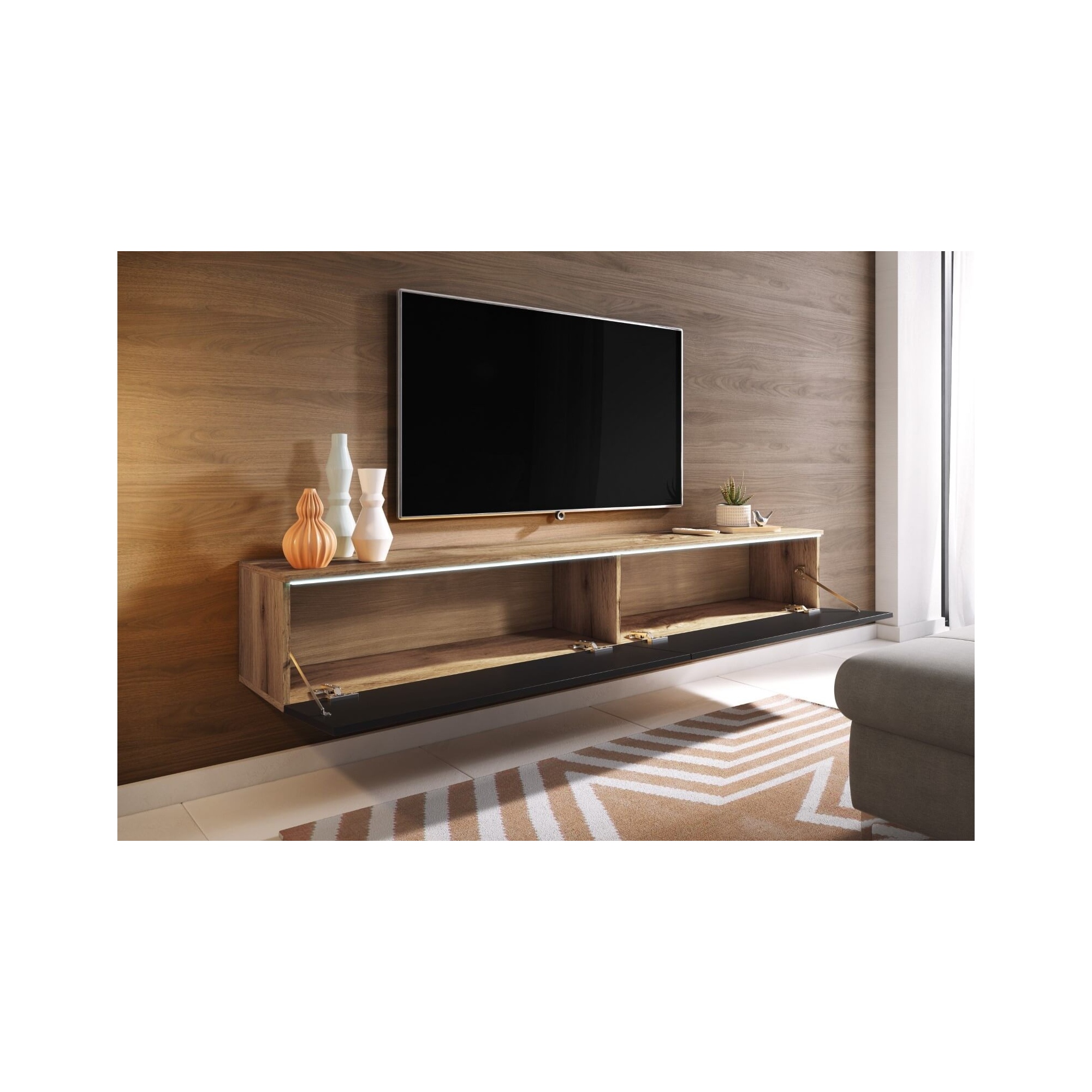 Szafka pod telewizor DIDI 180 cm wotan/czarny połysk