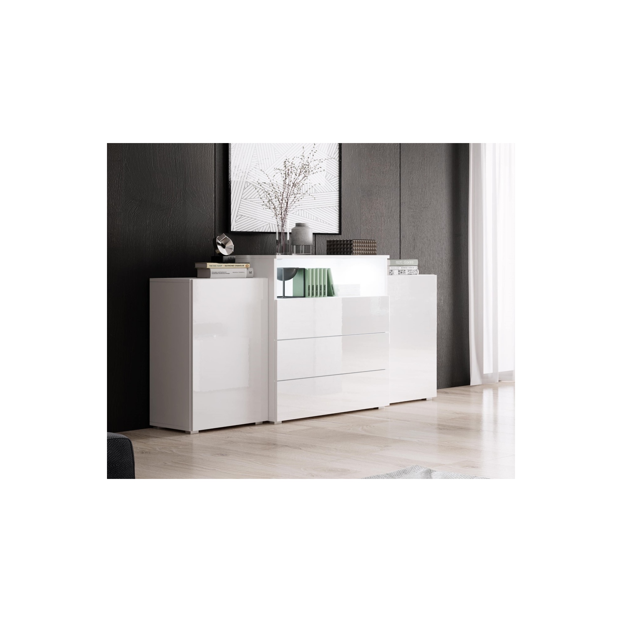 Komoda do salonu KORFU III biały/biały połysk