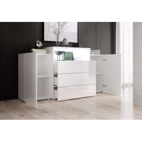 Komoda do salonu KORFU III biały/biały połysk