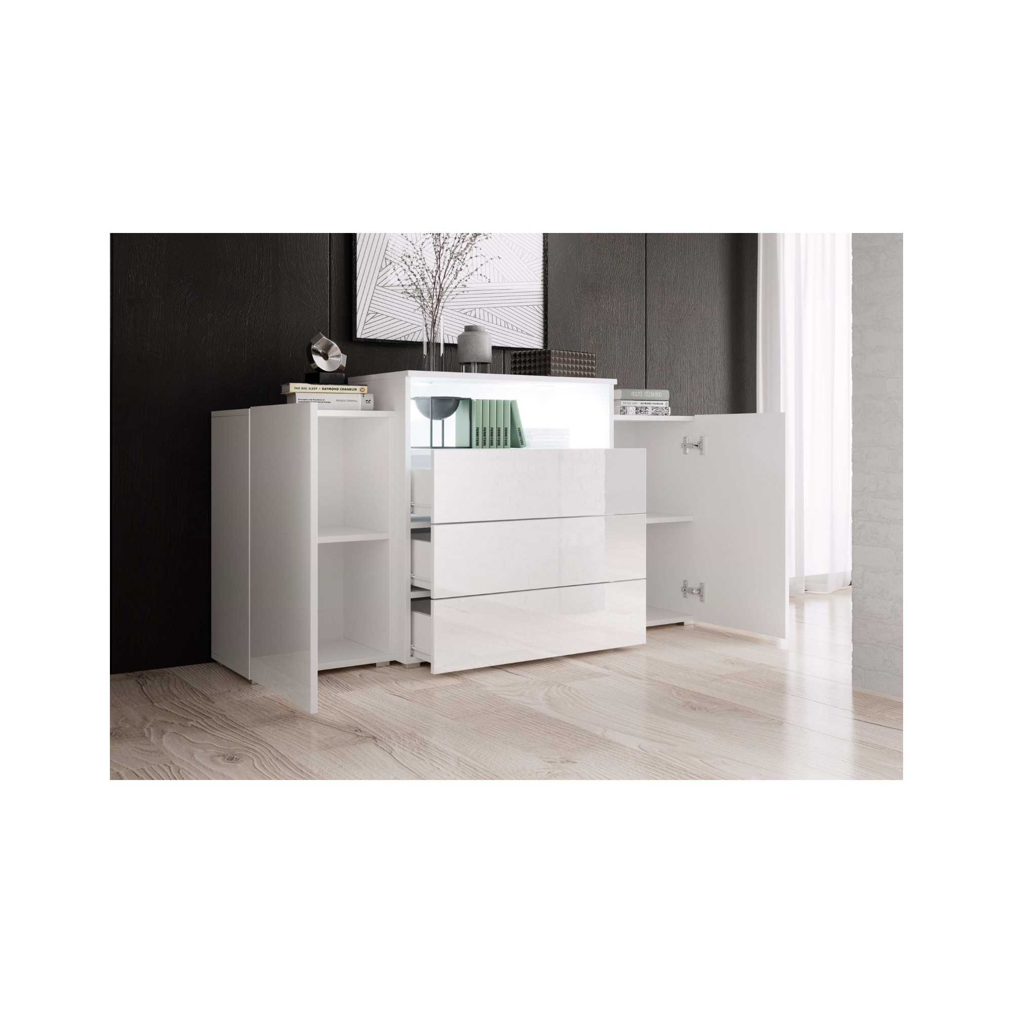 Komoda do salonu KORFU III biały/biały połysk