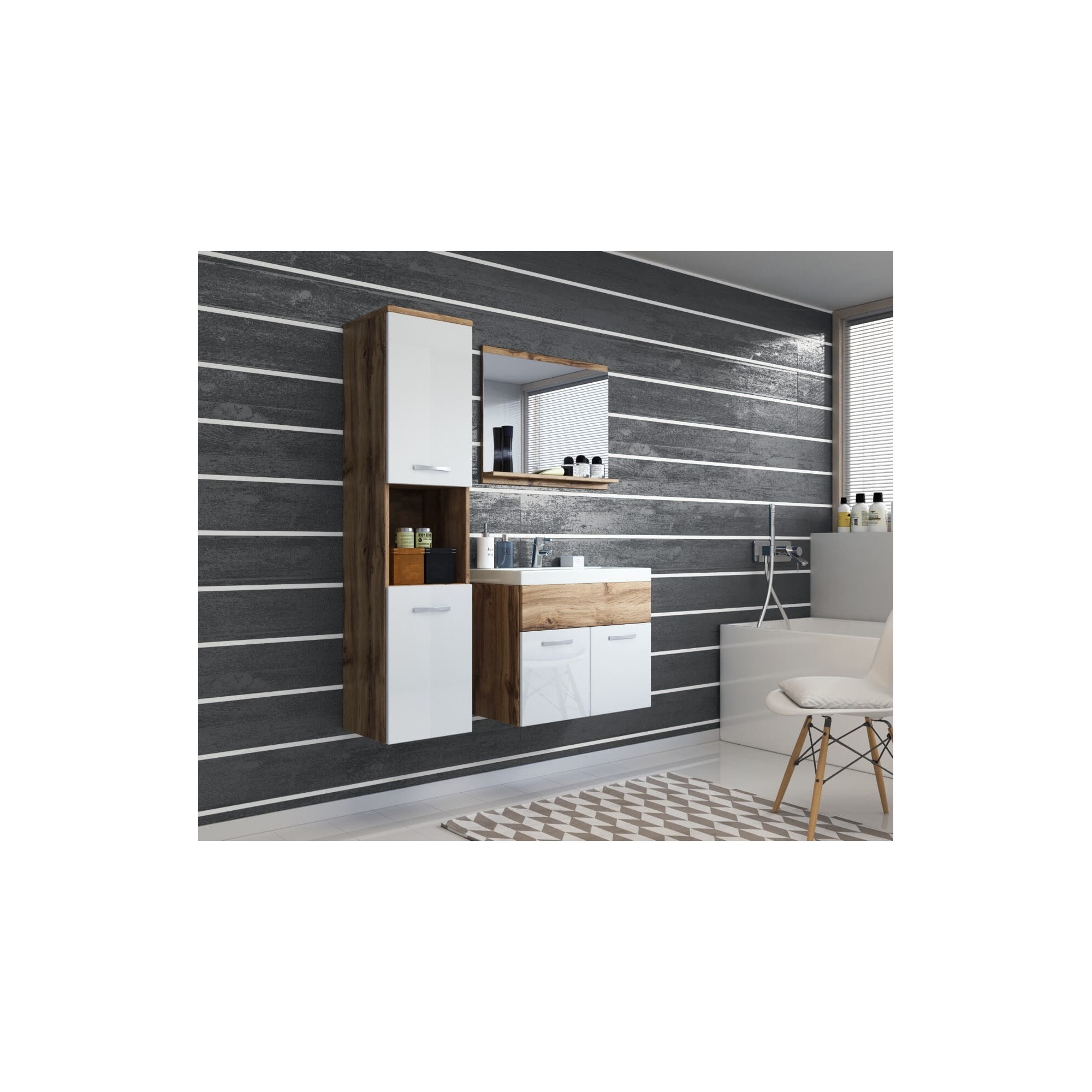 Komplet mebli łazienkowych MONAL dąb wotan/biały