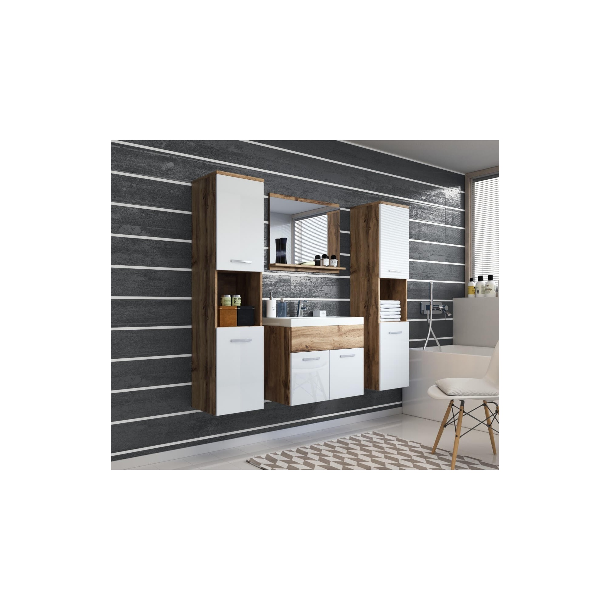 Komplet mebli łazienkowych MONAL XL dąb wotan/biały