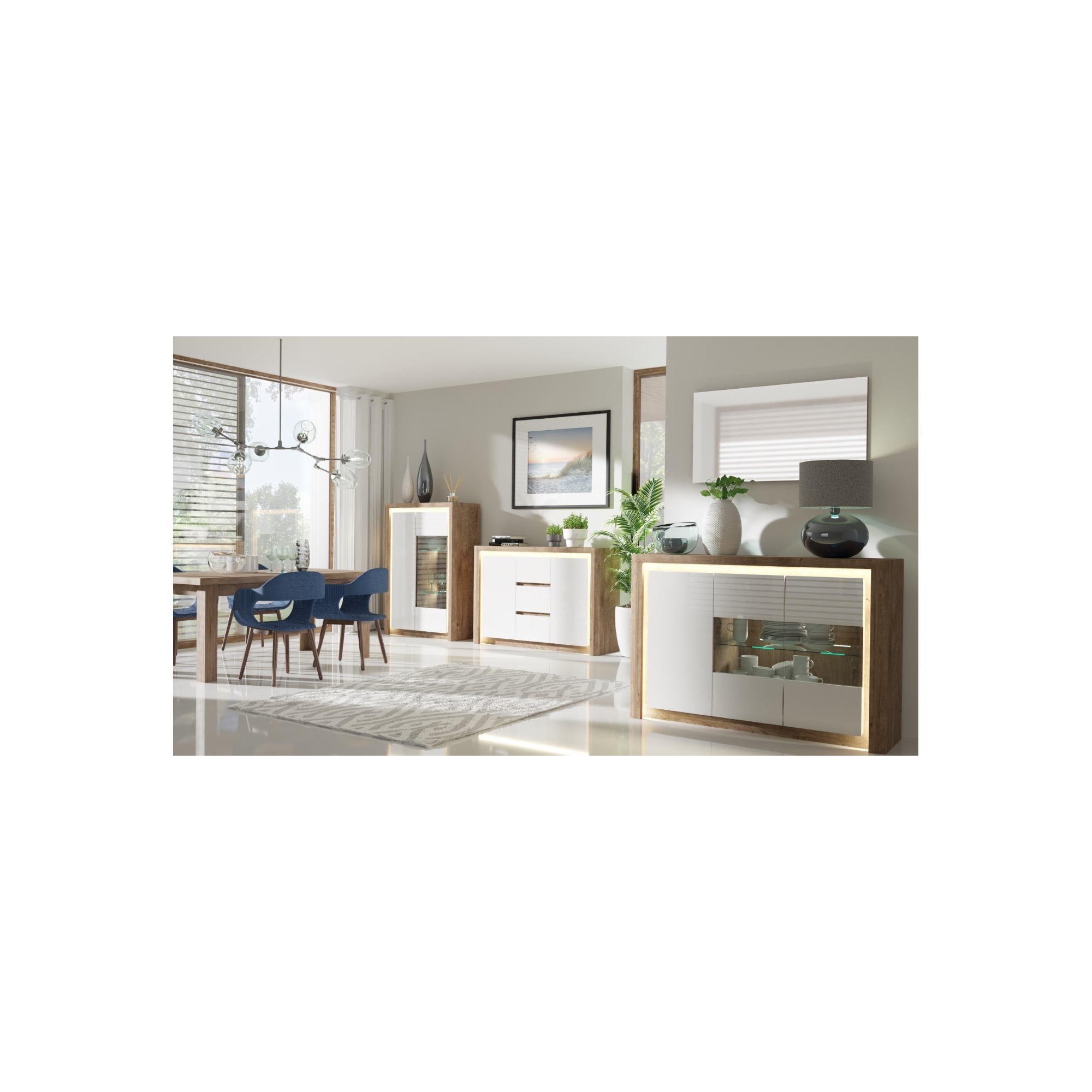 Witryna niska LIVIO dąb ribbeck/biały połysk