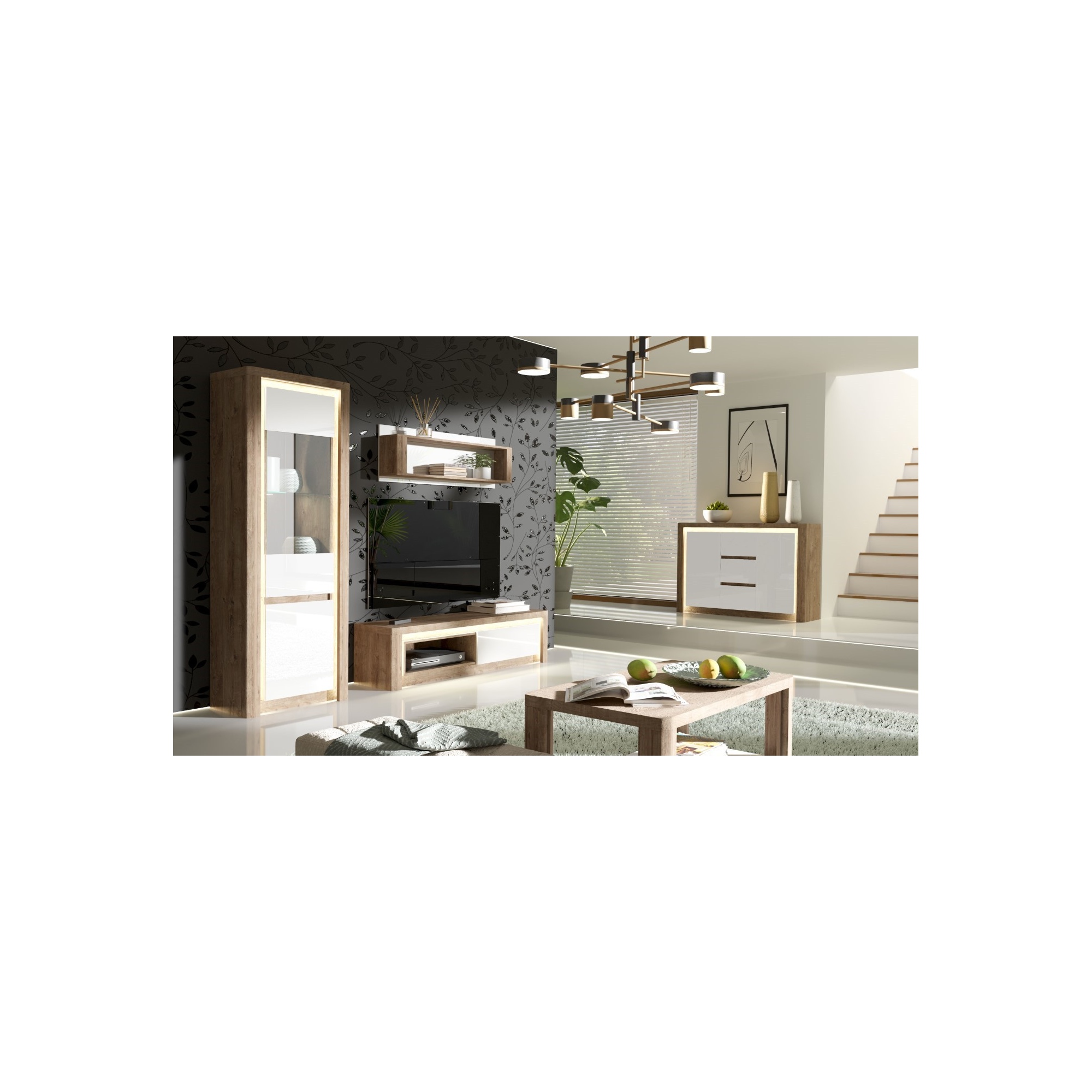 Komoda LIVIO 144 cm dąb ribbeck/biały połysk