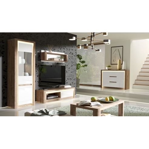 Mała szafka pod telewizor LIVIO dąb ribbeck/biały połysk