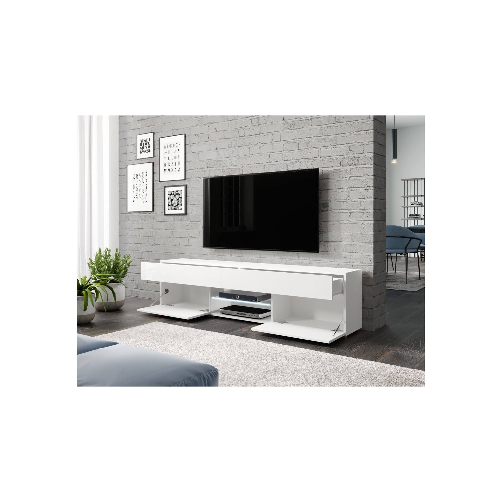 Szafka RTV CARE 180 cm szary połysk/biały