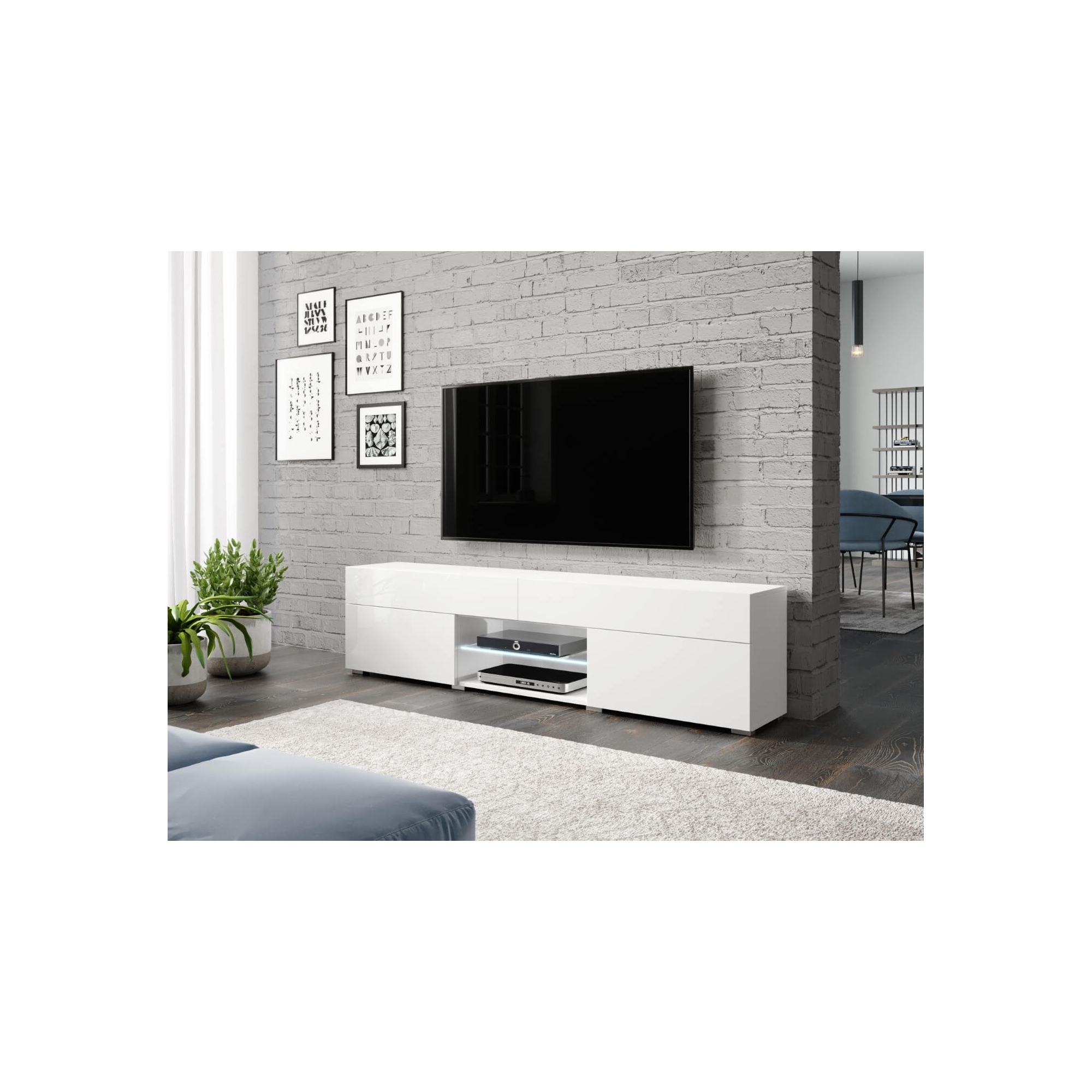 Szafka RTV CARE 180 cm szary połysk/biały