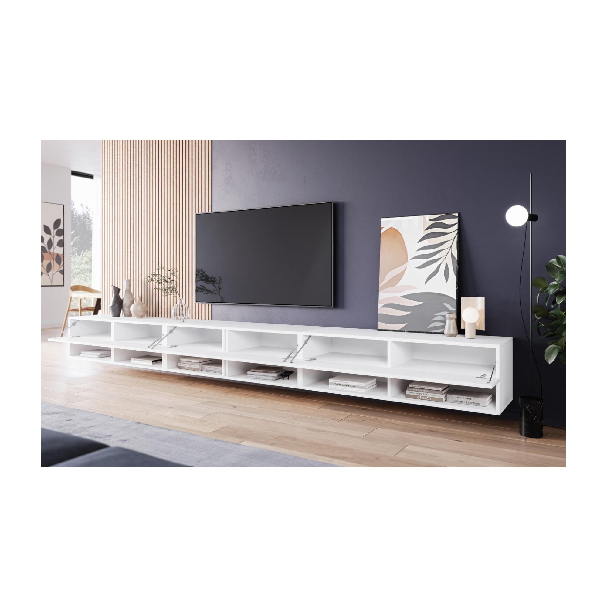 Długa szafka pod TV ANNE w kolorze białym