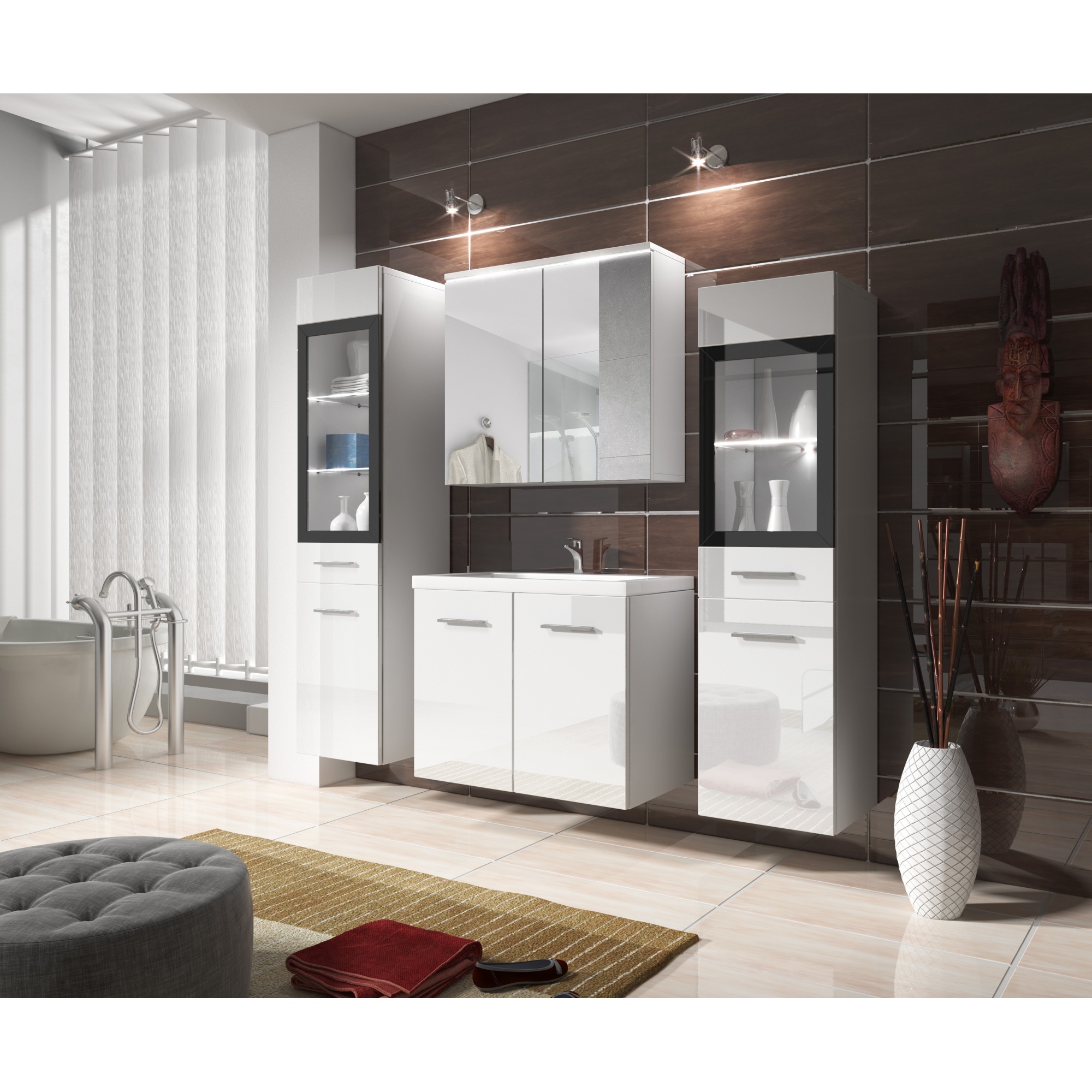 Meble łazienkowe w kolorze biały / biały połysk - Marit 1