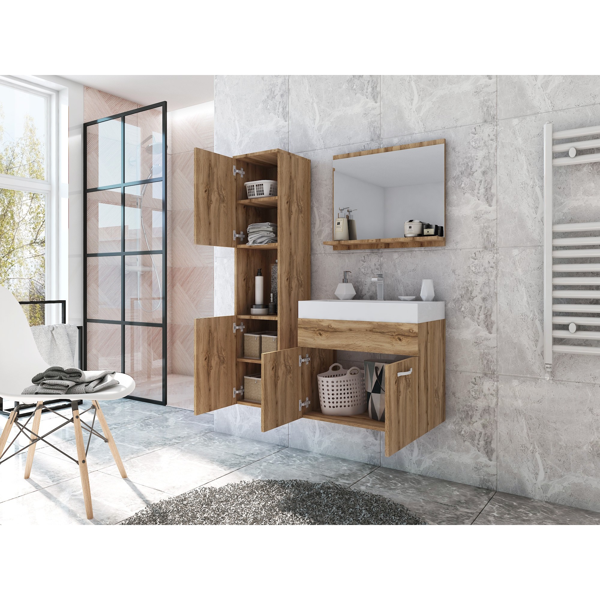 Komplet mebli łazienkowych w kolorze dębu - Montreal