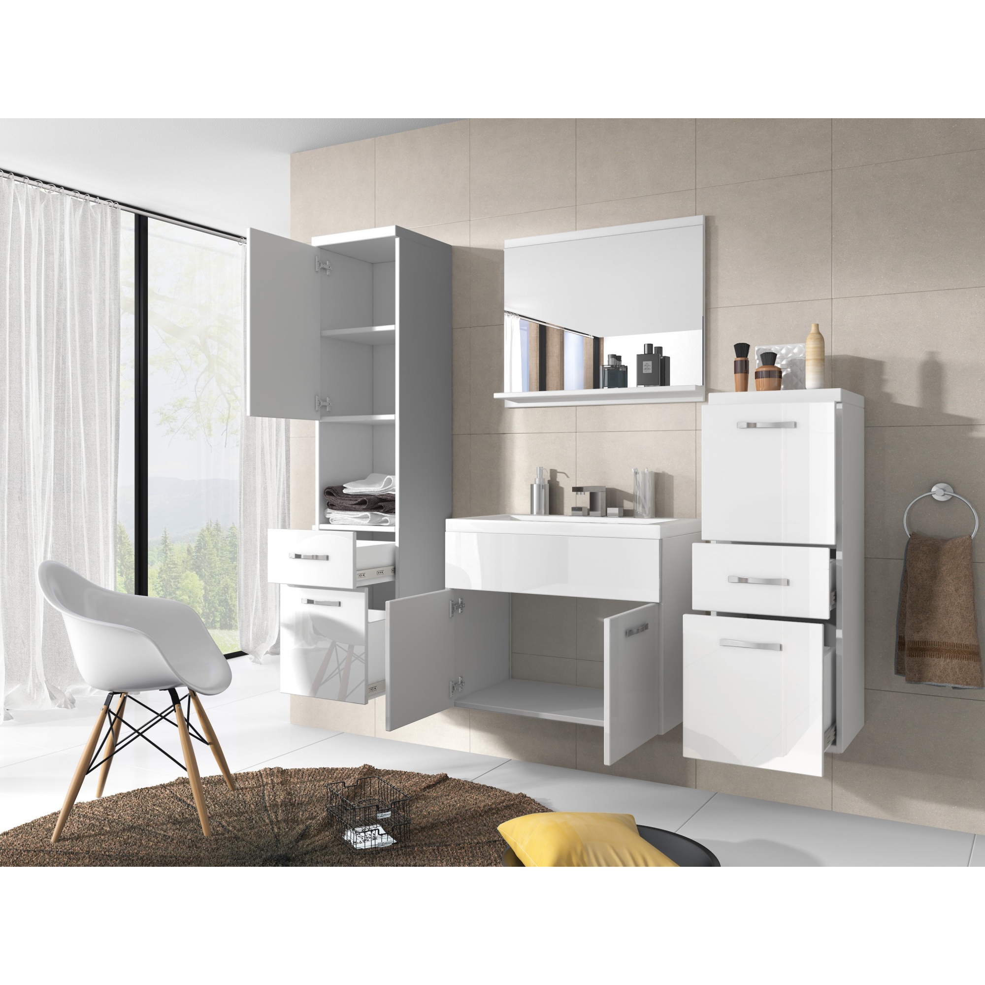 Meble łazienkowe biały połysk - Alba