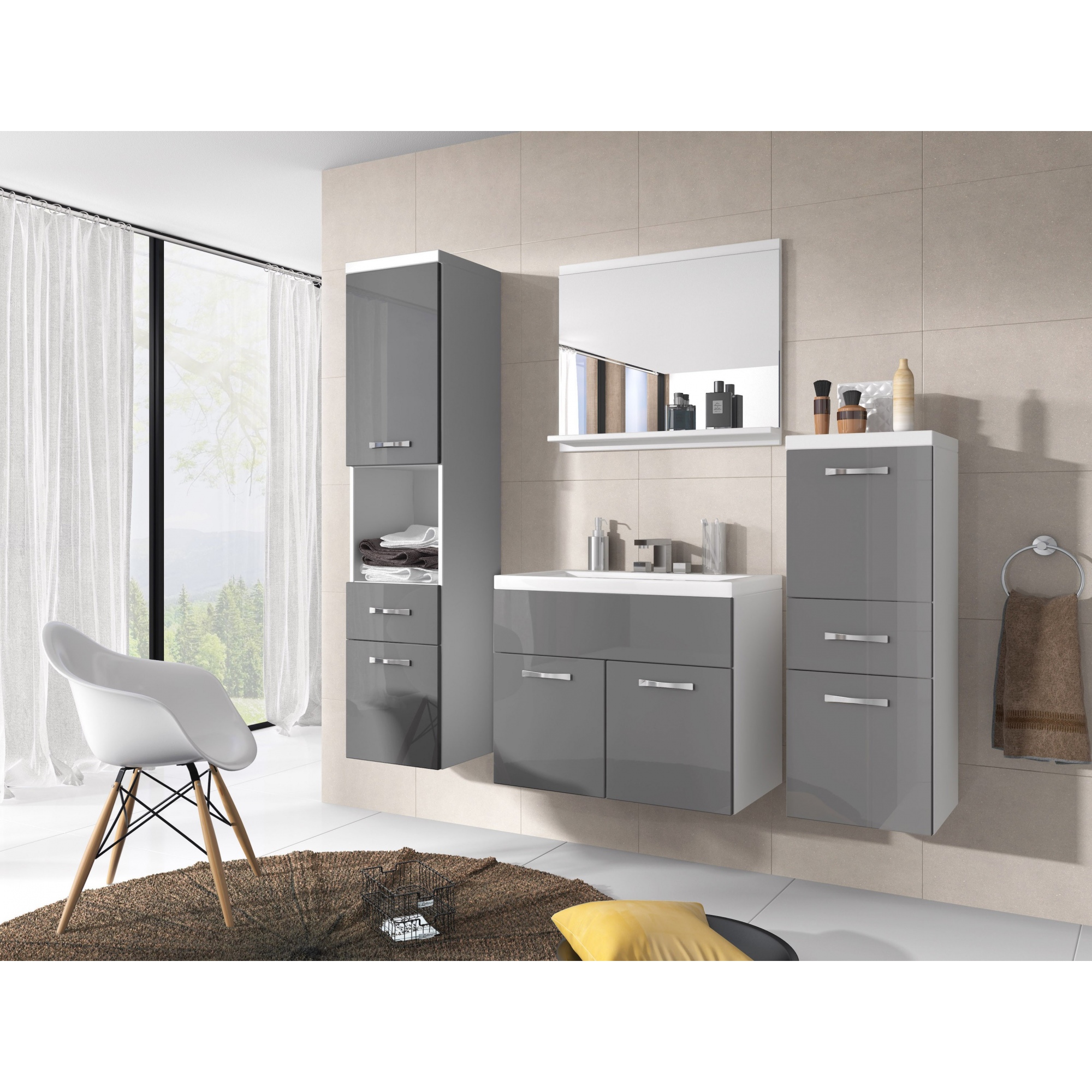 Meble łazienkowe szary połysk - Alba