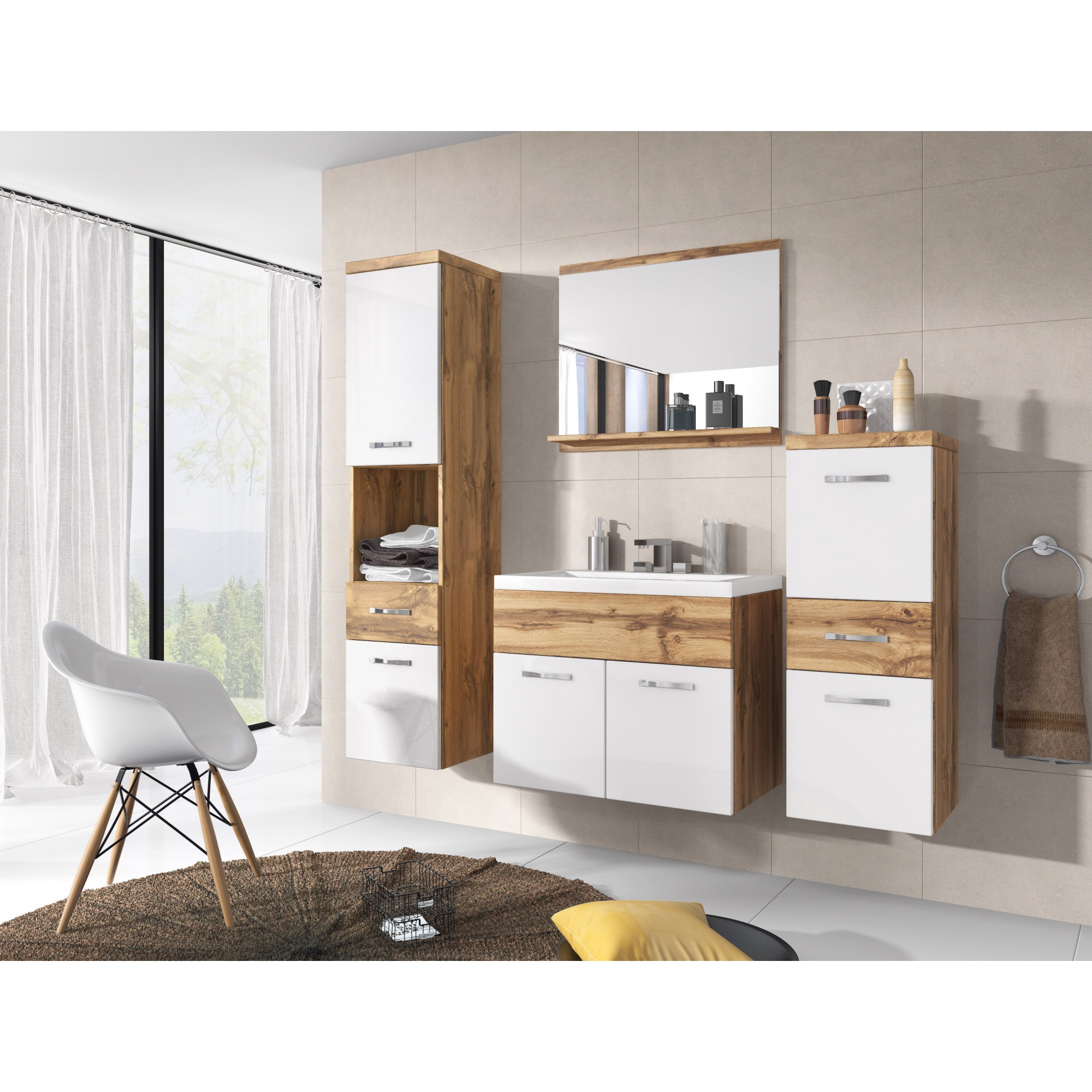 Meble łazienkowe dąb wotan z białym połyskiem - Alba