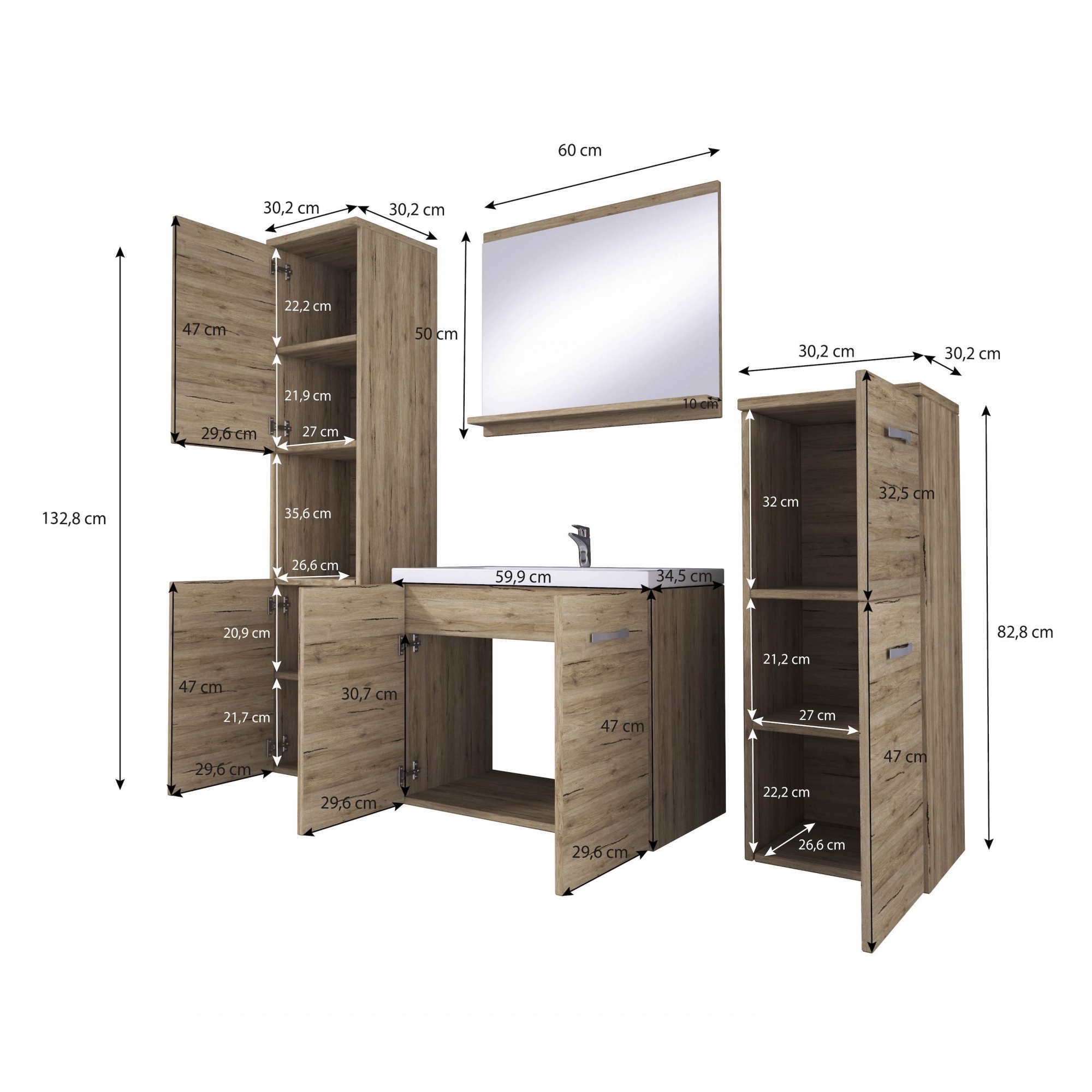 Zestaw mebli łazienkowych  w kolorze debu - MALO